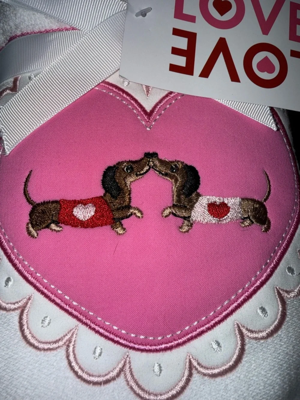 NEW 2 16x26” Pink Heart Dachshund Embroidered Hand Towels SO SOFT & SO CUTE